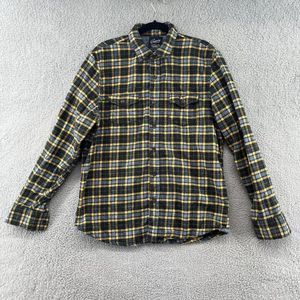 Grayers Heritage Yellow Dark Blue Plaid Flannel Size Large